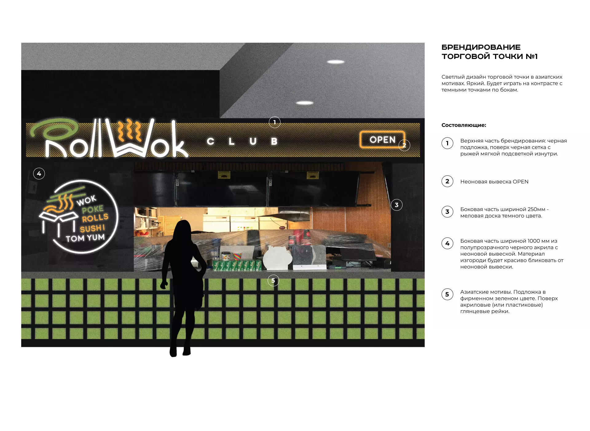 Брендирование торговых точек суши-бара «Roll Wok Club» в Сенгилее